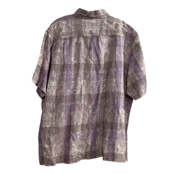 Tasso Elba Men's XL Purple Paisley Linen Blend Short Sleeve Shirt - Picture 2 of 9